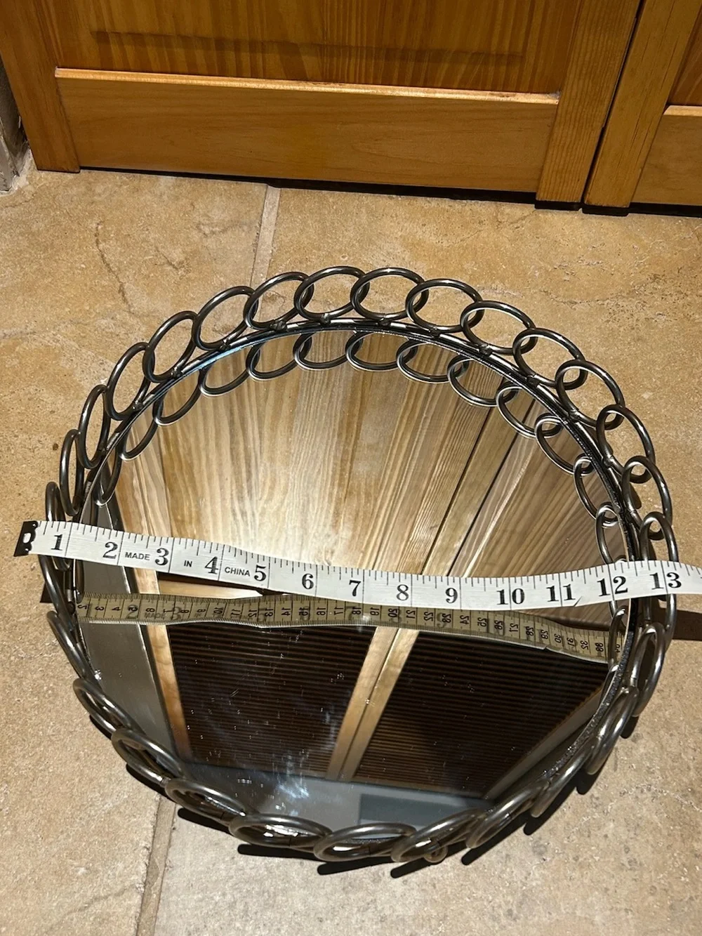 American Atelier Round Silver Looped Mirror Tray,